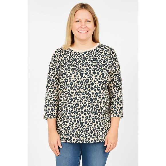 Blooming Jelly Tan Black Leopard Print Lightweight 3/4 Sleeve T-Shirt Size L - Picture 1 of 6